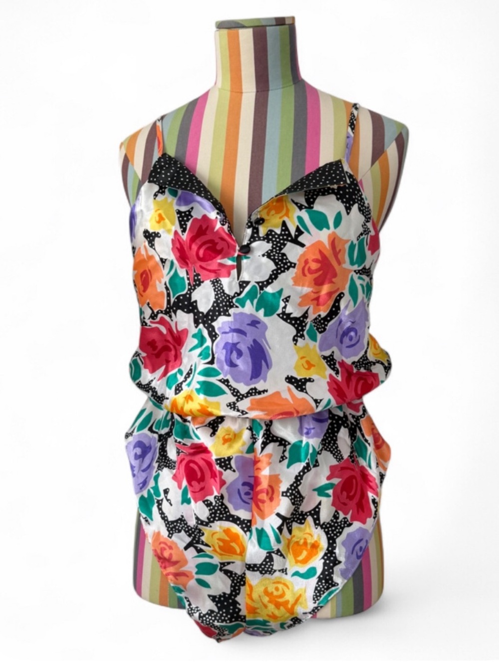 Vintage Axiom Teddy Romper Lingerie Polka Dot Bold Florals